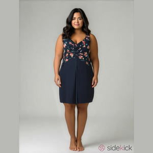 Krista Women's Size 24W Navy Floral Tropical Stretch One Piece Swim Dress